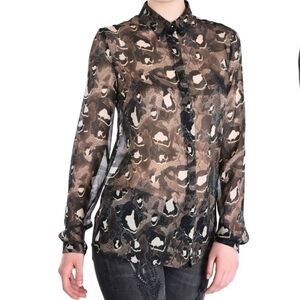 Just Cavalli Button Front 100% Silk Sheer Animal Reptile Print Sheer S IT40 NWT